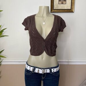 Old Navy Women's Y2K Vintage Grunge Knit Short Sleeve Crop Cardigan Sweater Top